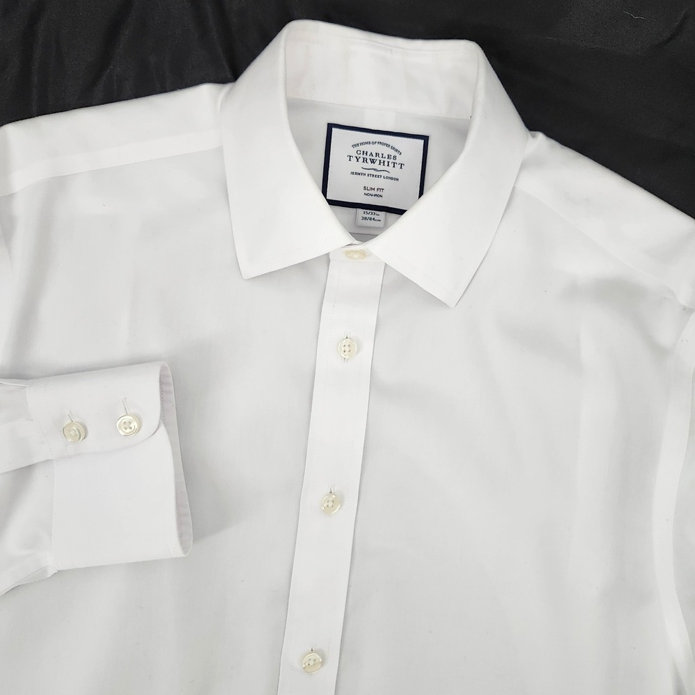 Charles Tyrwhitt Mens Slim Fit Non-Iron Dress Shirt Size 15/33 White Tailored